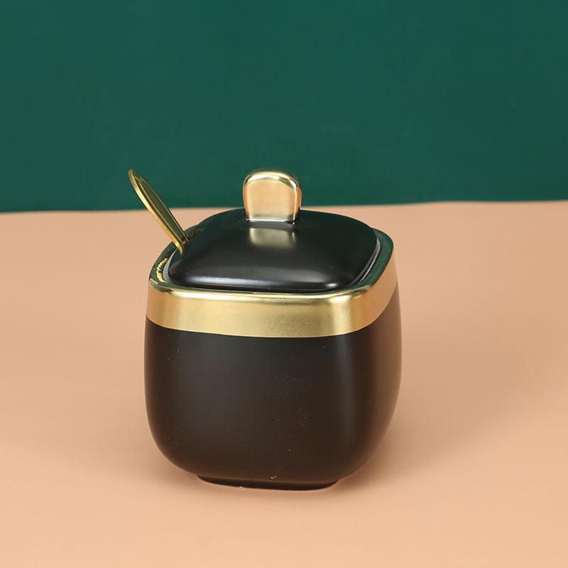 Three Sets of Light Luxury Golden Ceramic Seasoning Jars